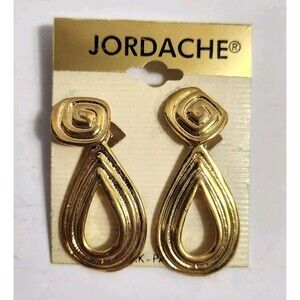 Jordache Gold Tone Clip On Earrings Dangling Swirls Hoops See Pics